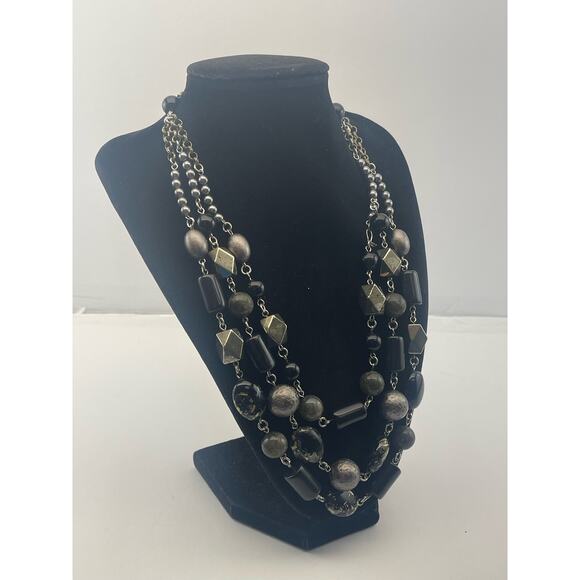 J Jill Multi Strand Beaded Black Gray Stone Chain Necklace B8 - Picture 4 of 10